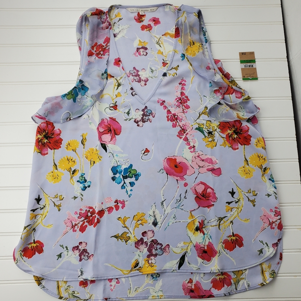 Rachel Roy lavender floral top with ruffles